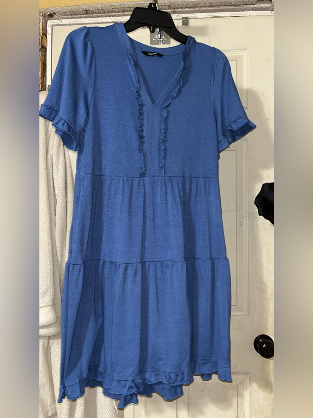 Blue Tiered Ruffle Short Sleeve Dress